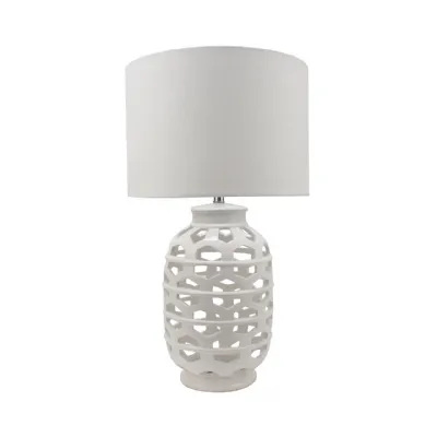 56cm White Ceramic Table Lamp With White Linen Shade