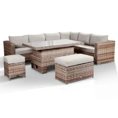 Catalina | Corner Sofa with Rising Table, Bench And Stool in Brown by Rattan Republic