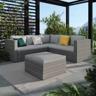 Cinzia | Corner Sofa with Large Stool in Grey Rattan