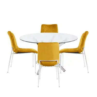 Nova 130cm Round Dining Table And 4 Mustard Chairs