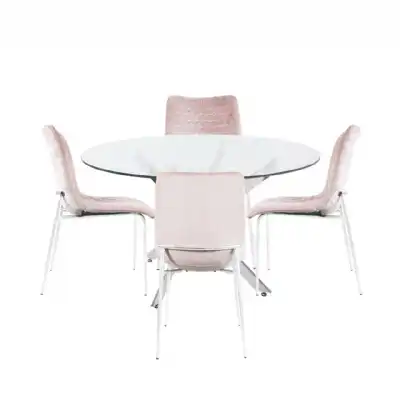Nova 130cm Round Dining Table And 4 Pink Chairs