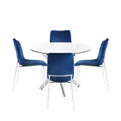 Nova 100cm Round Dining Table And 4 Blue Chairs