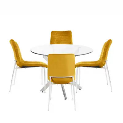 Nova 100cm Round Dining Table And 4 Mustard Chairs
