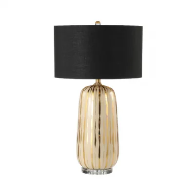 75. 5cm Gold And White Ceramic Table Lamp Wih Black Linen Shade
