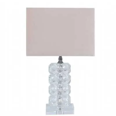 Small 34.5cm Rectangle Crystal Table Lamp with Pink Shade