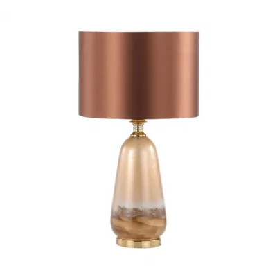 57cm Two Tone Brown Glass Table Lamp With Dark Brown Satin Shade