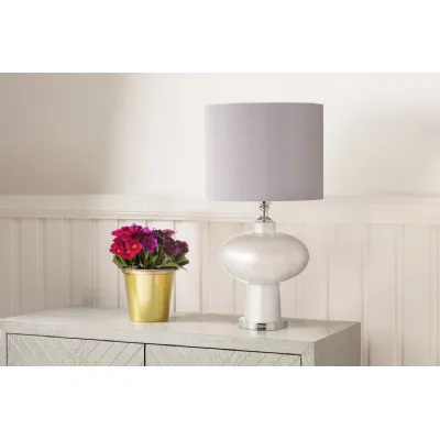 65cm Opal Grey Glass Table Lamp With Grey Faux Silk Shade