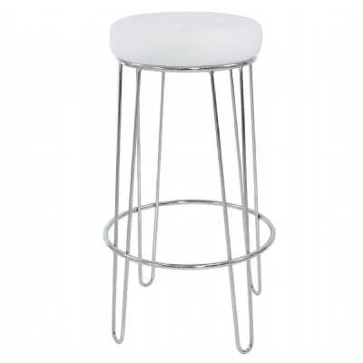 Atlas Chrome and White Faux Leather Bar Stool