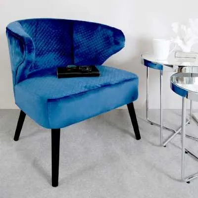 Blue Wingback Quilted Velvet Easy Chair