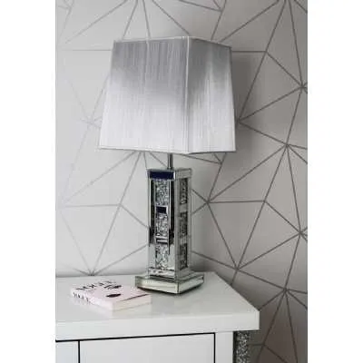 Luxe Mocka Mirror Crystal Bar Table Lamp Grey Shade
