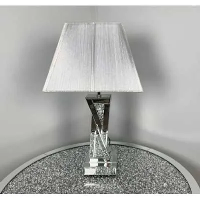 Luxe Mocka Mirror Crystal Cross Table Lamp Grey Shade