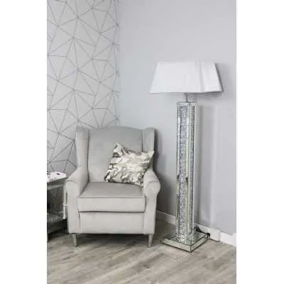 Luxe Mocka Mirror Crystal Floor Lamp Grey Shade