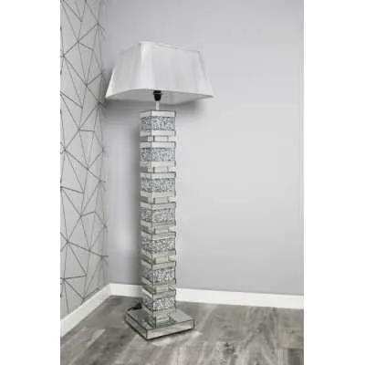 Luxe Mocka Mirror Crystal Block Design Floor Lamp Grey Shade