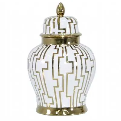Luxe Large 40 cm White And Gold Ginger Jar