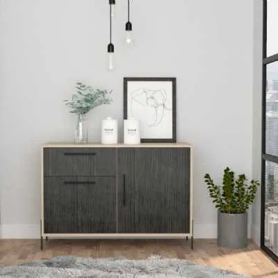 Small Sideboard Carbon Grey and Washed Oak Effect 2 Doors 1 Drawer