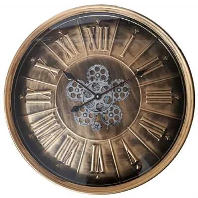 Gold Moving Cog Gears Clock 60Cm