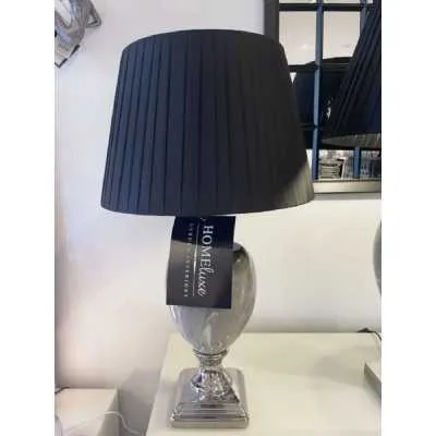 Marble Effect Table Lamp With Black Round Shade Medium