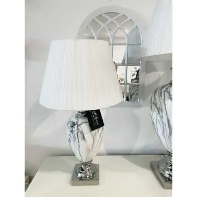 Marble Effect Table Lamp With White Round Shade Medium
