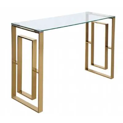 Amex Squared Console Table Stainless Steel And Glass Gold