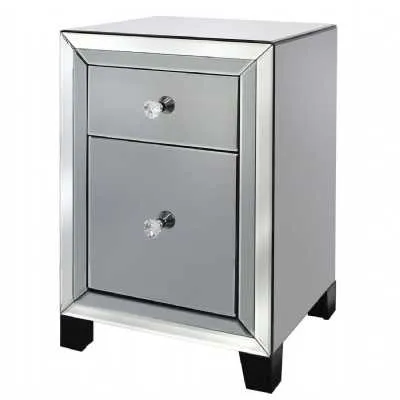 Opus Smoked And Clear Mirror 2 Drawer Bedside Cabinet
