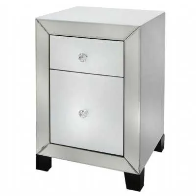Opus White and Clear Mirror 2 Drawer Bedside Cabinet