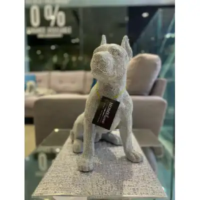 Diamante Silver Art Large Dog Sitting Statue