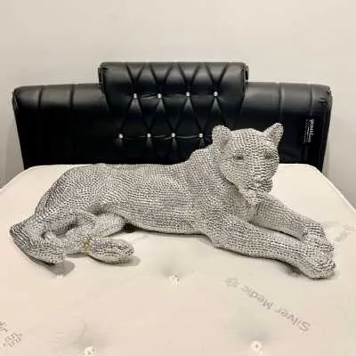 Silver Diamante Leopard Ornament Lifestyle Statue