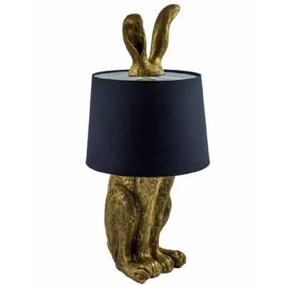 Pair Of Art Deco Unusual Aged Gold Black Shade Rabbit Ears Table Lamp
