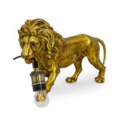 Antique Gold Prowling Lion Table Lamp