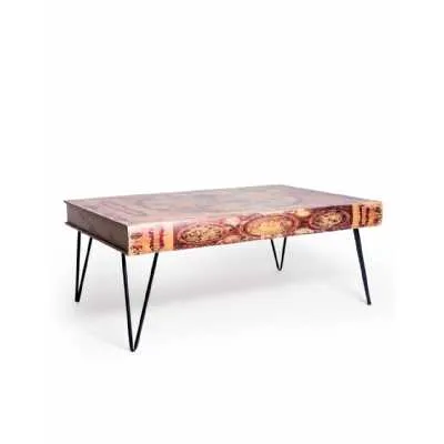 World Atlas Book Style Coffee Table with Hairpin Legs