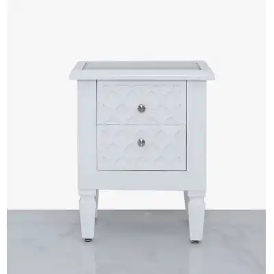 Bravia 2 Drawer Bedside Cabinet White Wood Mirror Top