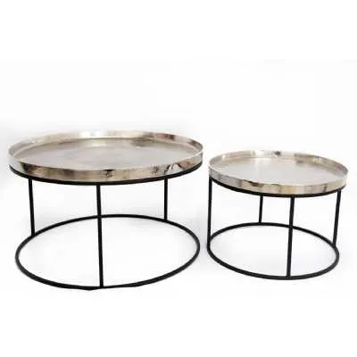 Set Of 2 Silver Metal Round Coffee Tables