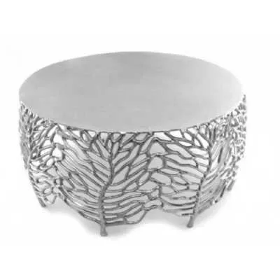 63Cm Silver Leaf Design Metal Round Coffee Table