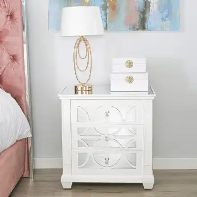 White Wood 3 Drawer Bedside Cabinet