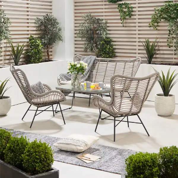 Grey Wicker Garden Lounge Sofa Set with Coffee Table