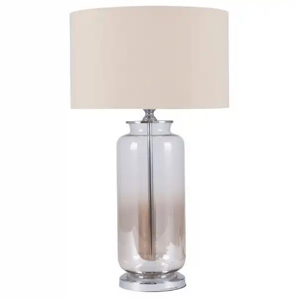 Glass Table Lamp with Pale Champagne Cylinder Shade
