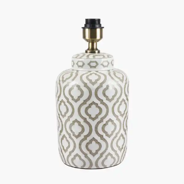 Taupe and White Pattern Ceramic Table Lamp