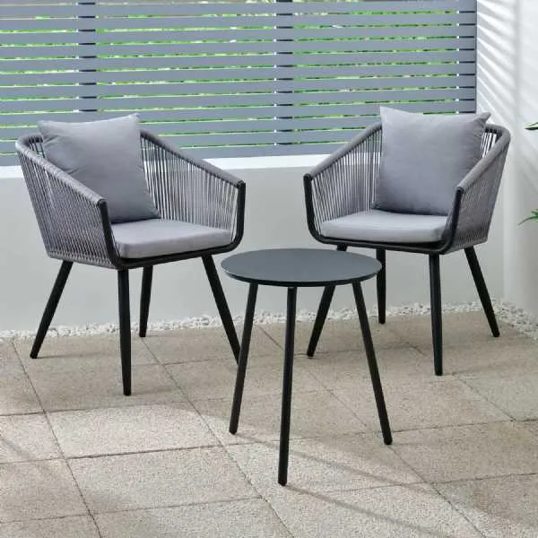 Montreal Rope Bistro Set In Grey