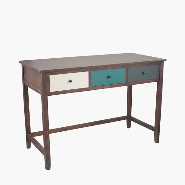 Multicoloured Pine Wood Large 3 Drawer Dressing Table Desk