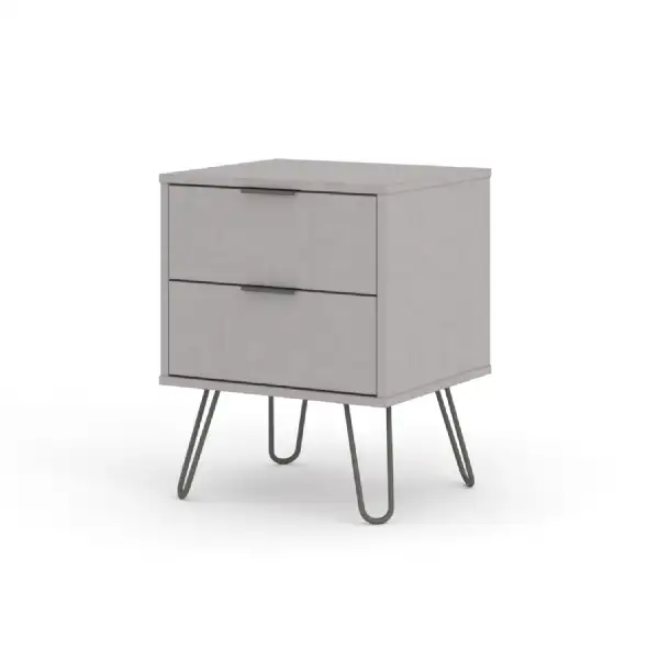 Grey Painted Small 2 Drawer Bedside Cabinet Hairpin Legs Rust Textured Embossed Retro