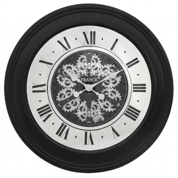 80cm Black And Mirror Gears Roman Dial Wall Clock