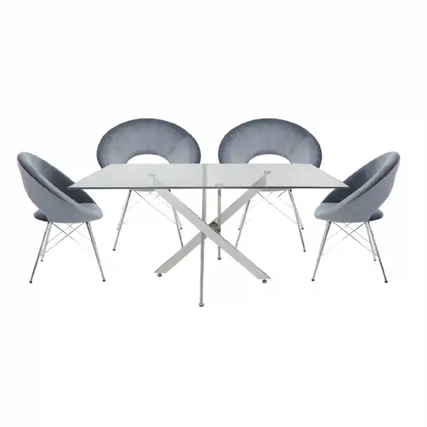 Nova 160cm Rectangular Dining Set 4 Grey Orb Chairs