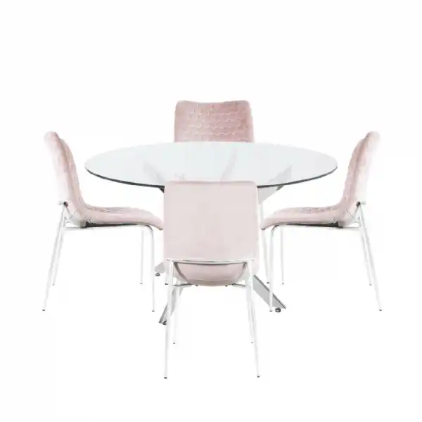 Nova 130cm Round Dining Table And 4 Pink Chairs