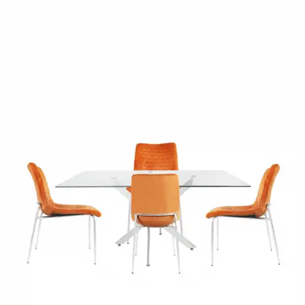 160cm Rectangular Dining Table And 4 Orange Chairs