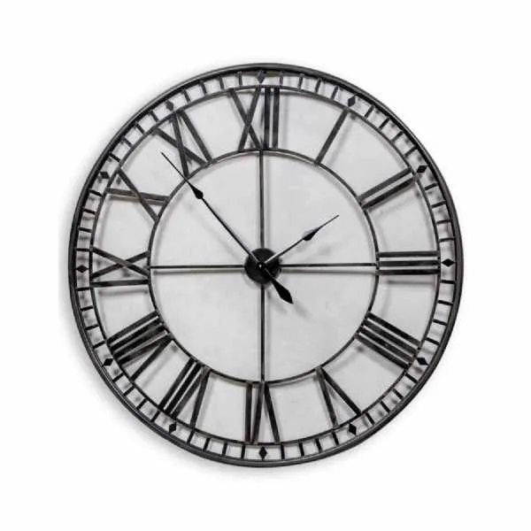 Large Black Round Metal Skeleton Wall Clock