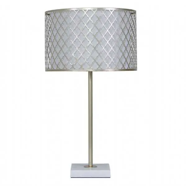 Medium Gold Metal And Marble Table Lamp With Marrakech Mesh Shade