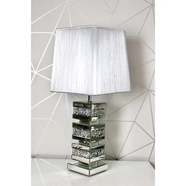 Luxe Mocka Crystal Mirror Deco Table Lamp With Grey Shade