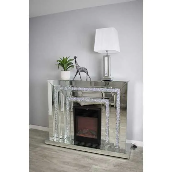 Luxe Mocka Mirror Crystal Fireplace Levels With Electric Fire