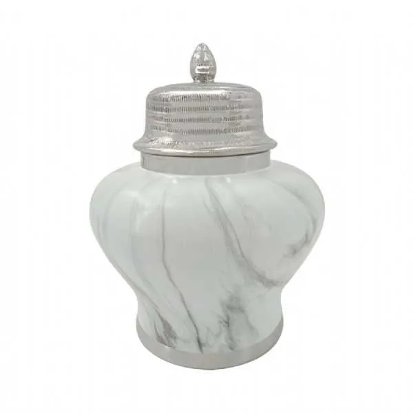 Luxe 41cm White Marble And Silver Ginger Jar