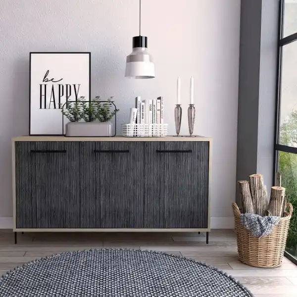 Modern Washed Oak And Grey Effect Medium Sideboard with 3 Doors 65x120cm